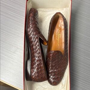 Salvatore Ferragamo Women's Woven Leather Loafers in Rich Brown